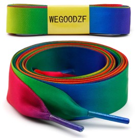 WEGOODZF Silk Ribbon Satin Shoelaces: 2 cm Wide Flat Shoe Laces for Women, 29 Blue Rainbow
