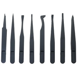 FMHXG 8PCS Antistatic Plastic Tweezers Assortment T 201 to T 208 Rigid Carbon Fibre Synthetic Pointed Tweezers For Use As An Electronic Repair Tool Electronic Component Manufacturing