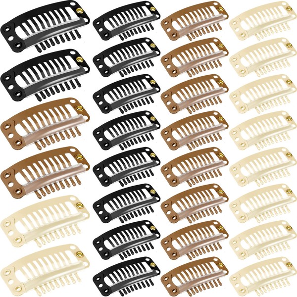 30 Pieces 32 mm 9-teeth Hair Extension Clips Hair Extension Wigs Snap Clips Comb Small Snap Wig Accessories Clips for Women Hair Extensions DIY (Mixed Colors)