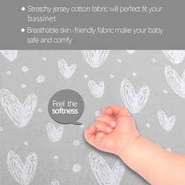 SPRINGSPIRIT Baby Pram Sheets/Moses Basket Fitted Sheets 2 Pack, 100% Cotton Pram Carry Cot/Moses Basket Mattress Cover, Fits for mattress approx 75-78x30-33cm, Stars & Hearts Print
