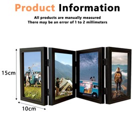 Delamiya Picture Frame for 4 Photos, 10 x 15 cm, Foldable Wooden Picture Frame, Portrait Frame for Desk or Family Wedding Gifts, Gift for Mother, Friend (Black)