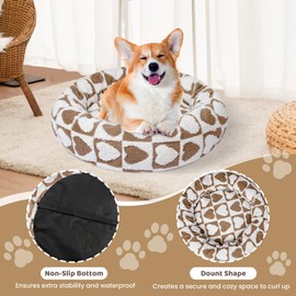 Maansfy Calming Small Dog Bed Donut Cat Bed, Warming Dog Beds Round Cat Beds for Indoor Cats Cozy Soft Pet Bed Short Plush Puppy and Cats Cushion Bed - Washable & Anti-Slip, 20 Inches (Brown)