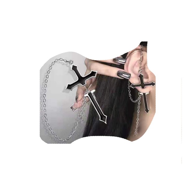 Sttiafay Punk Cross Chain Earrings Black Cross Dangle Drop Earrings