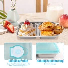 Xorim 2PCS Stainless Steel Snack Containers, Reusable Snack Containers With Lids, Portable, Dip Takeaway Rravel And Outdoor Camping With Lid, Double Compartment