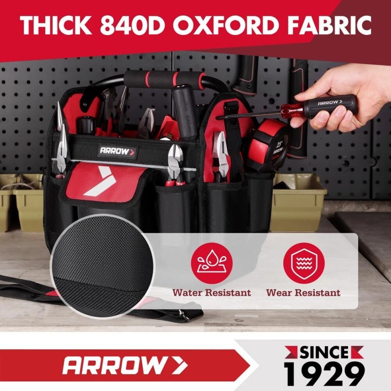 ARROW 12" Tool Tote Hard Base Electrician Tool Bag Open