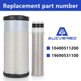 AUIVERED 10400511200 19690531100 Inner and Outer Air Filter Element - Compatible with Mahindra Tractor 3616 Gear 4WD 3616 HST 4WD 1626 HST1626 Gear - Replace TC02016324 T027093220