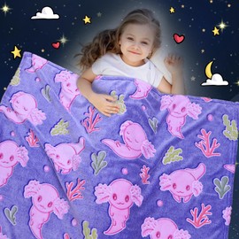 Axolotl Gifts Glow in The Dark Blanket for Girls Salamander Toys Kids Cute Animals Fish Throw Blankets Soft Fleece Blanket Room Decor 50 "X 60"