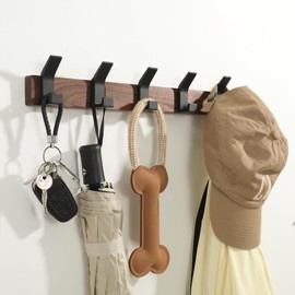 Jadorn Coat Rack Wall Mount - 15.7 Inches Walnut Wood Coat Hooks Coat Rack Wall Mount with 4 Hooks Black Aluminum Coat Hooks for Hanging Coat Hat Bag Hat Rustproof Coat Hanger
