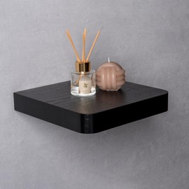 Velano - Taso Shelf, Wall Shelf, Floating Shelf, Hanging Shelf with Round Corners - 1 Piece, 24 x 24 cm, Black Wood - Shelves for Kitchen, Bathroom, Living Room, Bedroom