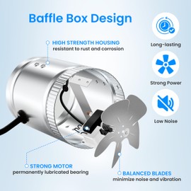 Simple Deluxe 8 Inch 420 CFM Booster Duct Vent Blower for Basements, Bathrooms, Providing Enhanced Ventilation HVAC systems, Low Noise, Silver