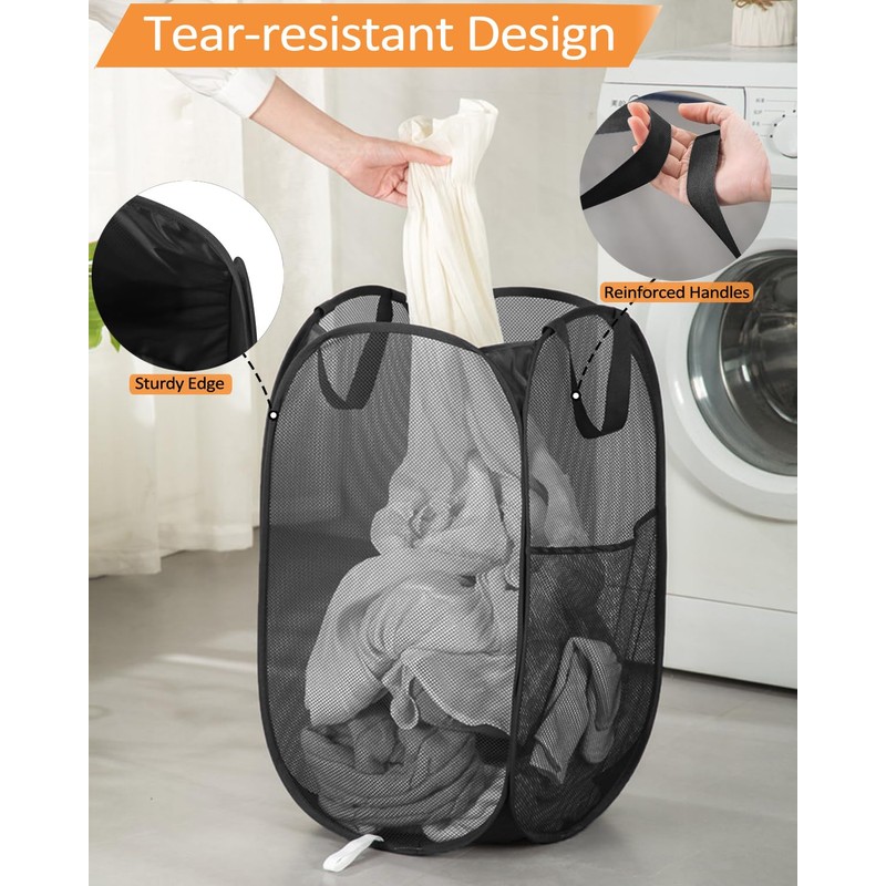 Durable Collapsible Laundry Baskets, Upgrade Foldable Pop Up Hamper for