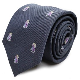 Michi Kolondon Brand Necktie, 100% Silk, Jacquard Woven Crest, Coat of Arms Pattern, B Pattern: Gray