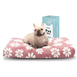 Yaning Dog Beds for Small Medium Dogs, Cute Thick Dog Bed for Crate Kennel, Fluffy Pet Bed with Removable Washable Cover and Anti-Slip Bottom, 30"x 20", Pink Flower