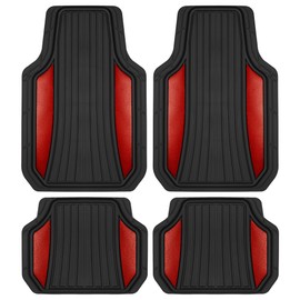 Motor Trend ChromeTech Car Floor Mats Full Set - Durable Rubber Floor Mats for Cars with Two Tone Accent, All Weather Interior Protection for Front and Rear with Non-Slip Backing, Red Chrome