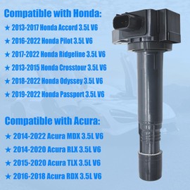 Autowxjq Ignition Coil Iridium Spark Plugs Set of 6pcs UF713 C1824 Compatible with Honda Pilot Accord Ridgeline Odyssey Acura MDX RLX TLX 3.5L V6