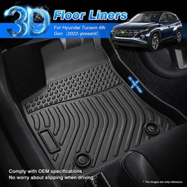 Cartist Floor Mats Compatible with Hyundai Tucson NX4 2022 2023 2024 2025 (Not for Hybrid Model) All Weather Floor Mats 1st & 2nd Row Carpet Protection 3D TPE Odorless