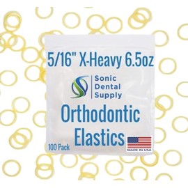 5/16 Inch Orthodontic Elastic Rubber Bands - 100 Pack - Natural Latex , X- Heavy 6.5 Ounce Small Rubberbands, Braces, Dreadlocks Hair Braids, Teeth Gap, Grooming, Crafts - Sonic Dental - Made in USA