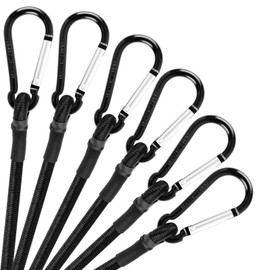 36 Inch Bungee Straps with Carabiner Hooks-Black Bungee Cord Hooks Heavy Duty Outdoor for Camping,Tarps, Bike Rack,Tent,Luggage Rack,Cargo,RV,etc (6 Pack)