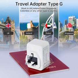 Travel Adaptor UK Adapter England Germany Plug Travel Adapter UK with 2 USB 1USB C (3A) Socket Adapter Type G for England Ireland Great Britain Wall Charger Charging Station (2 Pieces)