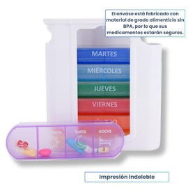 MEDIPILL Tower Tin Pill Box Weekly Calendar Spanish Weekly Organiser of Medicines 28 Compartments 4 Taking Times per Day BPA-Free One Piece Rainbow E