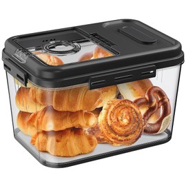 Gifhomfix Bread Box Airtight Bread Container for Homemade, Clear Bread Storage for Kitchen Countertop, Time Recording Bread Holder, Bread Keeper with Lid for Toast, Bagel, Donut and Cookies, Black, L