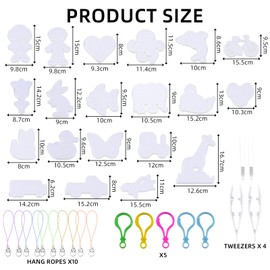 NAESM 20 Pcs 5mm Fuse Beads Boards, Clear Plastic Fuse Beads Pegboards for Arts and Crafts Projects, with Hang Ropes and Tweezers, Gifts for Boys and Girl