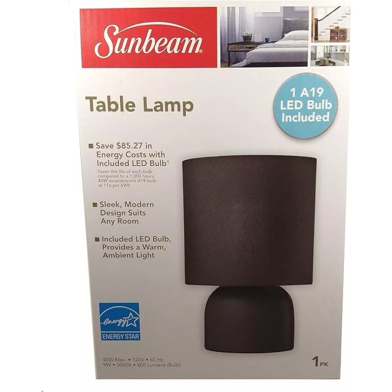 Sunbeam Modern Black Table Lamp Energy Star with Warm White