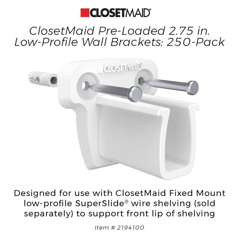 ClosetMaid 21941 Pre-Loaded 2.75-Inch Low-Profile Wall Brackets with Anchors for
