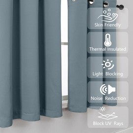 Simplebrand Stone Blue Short Cafe Curtains 36 Inch Length 2 Panels Set, Half Window Grommet Privacy Drape Tiers for Kitchen, Thermal Insulated Room Darkening Curtains for Bathroom Shades, W40 x L36