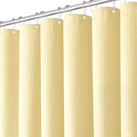 YCQYNHQ Cortina de Baño para Dunch 180 x 180 CM, Cortina para Baño de Tela Impermeable y Antimoho con 12 Ganchos, Cortina de Ducha de Tela Waffle,Ojales de Metal, para Duchas de Baño y Bañeras (Beige)