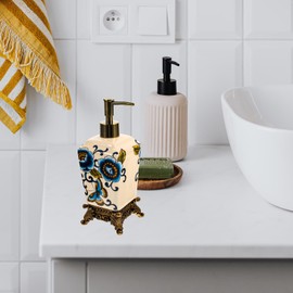 Cabilock Lotion Pump/Soap Dispenser - Ceramic Vintage Lotion Soap Dispenser, Colorful Flowers Design Hand Soap Dispenser with Removable Pump, Refillable Liquid Soap Dispenser 11.5 oz/340 ml