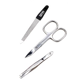 Sonnenschein by Hans Kniebes - Manicure Set 3 Pieces - Nail Scissors, Nail File and Tweezers - Pocket Manicure Nail Care Set - Nappa Lambskin Manicure Case (Bordeaux)