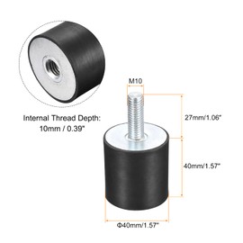 sourcing map Rubber Bearing M10 External / Internal Thread Vibration Insulator Shock Absorber D40 mm x H 40 mm Pack of 2