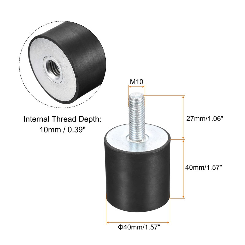 sourcing map Rubber Bearing M10 External / Internal Thread Vibration