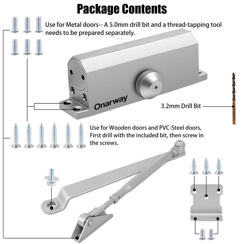 Onarway Quiet-Close Door Closer for Home: Hydraulic Automatic with Adjustable