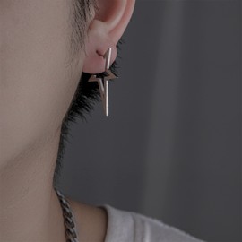 RofYof Star Earrings Lucky Star Stainless Steel Earrings Punk Dangle Earrings Cute Hollow Star Small Dangling Stud Earrings for Women (silver)