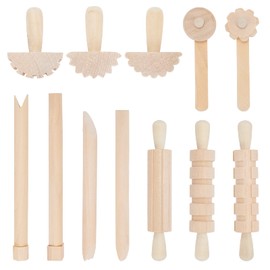 OLYCRAFT Pack of 12 Wooden Kneading Tool Dough Plasticine Tools Clay and Dough Tools Clay Accessories Including Rolls Hammer Party Pack Wood Ceramic Tools Stamp for Clay Art