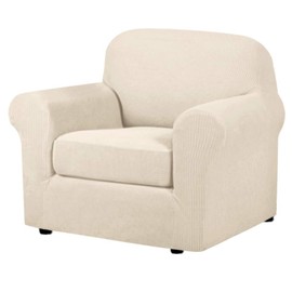 H.VERSAILTEX 2 Piece Couch Cover Stretch Stylish Chair Cover Furniture Cover/Protector Featuring Jacquard Textured Twill Fabric, High Polyester and Spandex Slipcover Machine Washable(Chair, Natural)