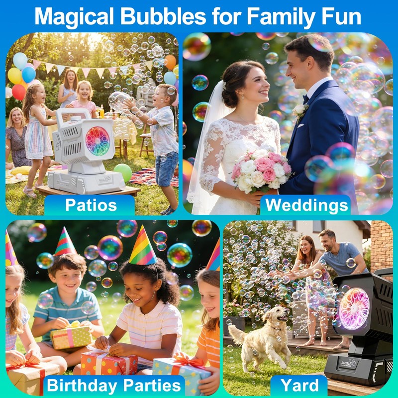 Hanstre Rechargeable Bubble Machine with Remote, RGB Lights & Auto