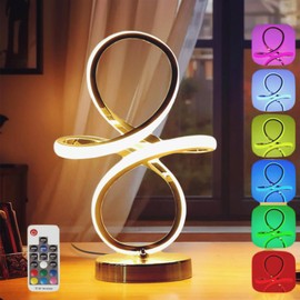 babadeda Modern Table Lamp Versatile Desk Light with RGB Warm White Nightstand Lamp Functionality, 7 Color Changing with Remote Control Spiral LED Bedside Lamps Unique Lamps for Bedroom Living Room