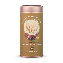 Pinky Up Cocoa Maté Tea Bags in Tin, Yerba Maté Blend Infused with Cocoa Nibs & Citrus, 15 Oversized Pyramid Tea Sachets, Perfect for Morning or Afternoon Energy Boost, Smooth & Refreshing Taste
