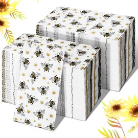 Karenhi 200 Pcs Honey Bee Party Supplies Disposable Hand Towel for Bathroom 2 Ply Spring Yellow Decorative Napkins Floral Bathroom Paper Hand Towels for Honey Bee Birthday Baby Shower Party Decoration