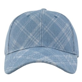 TSSGBL Fashion Cute Washed Denim Cotton Soft Structured Crown Baseball Cap Trendy Jean Ball Cap for Men Women Plaid Blue
