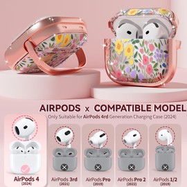 with Safety Lock for AirPods 4 Case 2024,Clear TPU for AirPods 4th Generation Case,Air Pod 4 Case for Women Girly, AirPod 4 with Active Noise Cancellation Case with Cleaner Kit - Seven Color Flower
