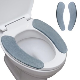 timecity Warmer Toilet Seat Cover Soft Thicker Flannel Bathroom Toilet Seat Padded Non Slip Toilet Seat Cushion with Memory Foam Static Cling Non Adhesive Toilet Seat Cover Mat,1 Pair Grey