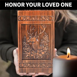 NowDoWin Deer Urn for Ashes for Women, Wooden Urn for Ashes Adult Male, Cremation Urns for Human Ashes Adult Female, Wood Urns for Human Man, Handcrafted Large 300LBS Capacity with Bag