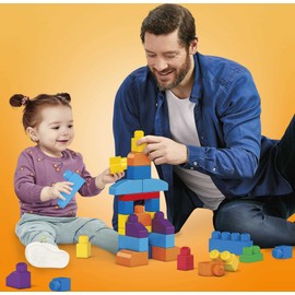 MEGA BLOKS First Builders Toddler Blocks Toys Set, Big Building Bag with 80 Pieces and Storage, Blue, Ages 1+ Years