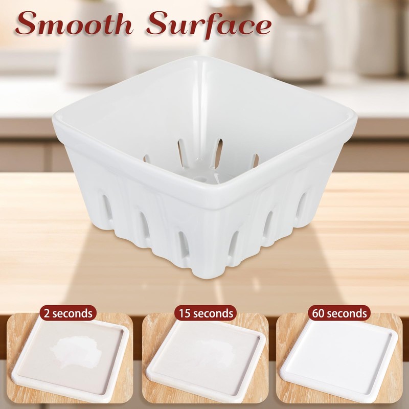 LemonRoad 3 Pcs Ceramic Berry Basket Set with Berry Bowl