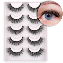 False Eyelashes Faux Mink Lashes Wispy 14mm Strip Natural Look Lashes Fake Eyelashes Fluffy Curly Soft Cat Eye Lashes Pack 5 Pairs by Himirell