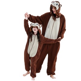 COOKY.D Unisex Animal Kids Hooded Cosplay Pyjamas All in One Children Jumpsuit Gaming Costume Girls Boys Sleepsuit Family Outfits,Monkey 5-6T